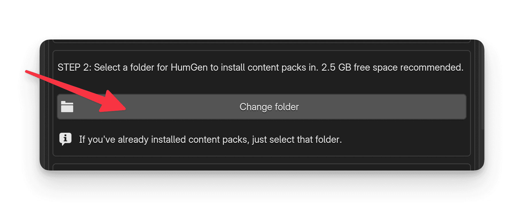Screenshot showing to press the Select Folder button
